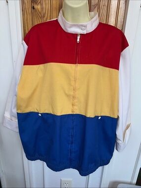 Vtg  70s/80s Cos Cob Red, Yellow & Blue Zip-Front Jacket‎ with 3/4 Sleeves
